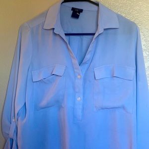 Women’s blouse Ann Taylor pockets on each side large petite  flattering blue